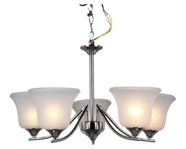 LAMPARA COLGANTE METAL CROMO 5 TULIPAS MURANO BLANCAS - 1