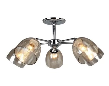 LAMPARA DE TECHO METAL CROMO 5 TULIPAS AMBAR BURBUJAS - 1