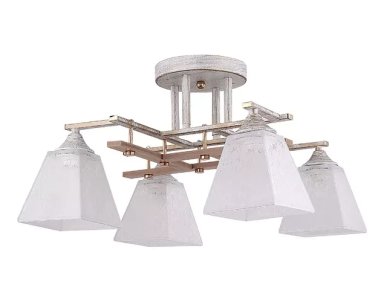 LÁMPARA TECHO METAL MADERA BLANCO DORADO 4 LUCES - 1