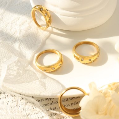 ANILLO BAÑO ORO AMARILLO 18K CINTILLO ESTRELLAS CIRCON TALLA 13 - 3