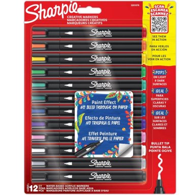 MARCADOR SHARPIE ACRILICO PUNTA BALA 12 COLORES - 1