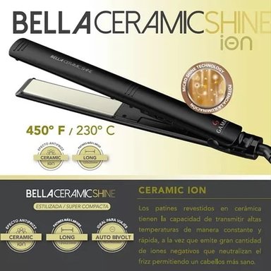 PLANCHA ALISADORA BELLA CERAMIC SHINE ION 230° NEGRA GAMA - 6