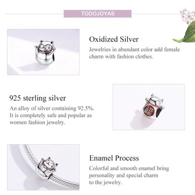 CHARM DIJE PLATA 925 GATO MANEKI NEKO - 5