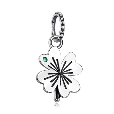 CHARM DIJE PLATA 925 TREBOL PLATEADO CIRCON - 1