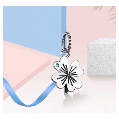 CHARM DIJE PLATA 925 TREBOL PLATEADO CIRCON - 3