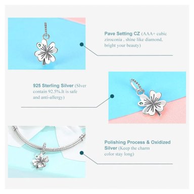 CHARM DIJE PLATA 925 TREBOL PLATEADO CIRCON - 6