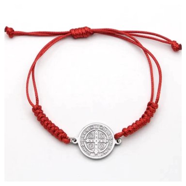 PULSERA HILO ROJO TRENZADO SAN BENITO ACERO - 1