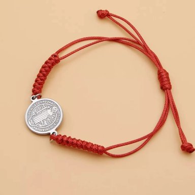 PULSERA HILO ROJO TRENZADO SAN BENITO ACERO - 2