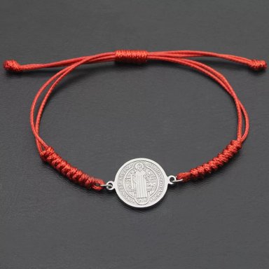 PULSERA HILO ROJO TRENZADO SAN BENITO ACERO - 6