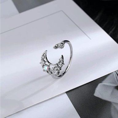 ANILLO TODOJOYAS FORMA DE LUNA Y GATO PLATEADO PLATA - 3