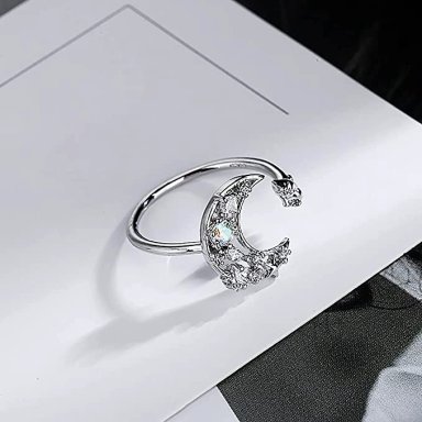 ANILLO TODOJOYAS FORMA DE LUNA Y GATO PLATEADO PLATA - 4
