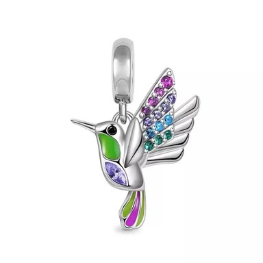 CHARM DIJE PLATA 925 PAJARO COLIBRI MULTICOLOR - 1