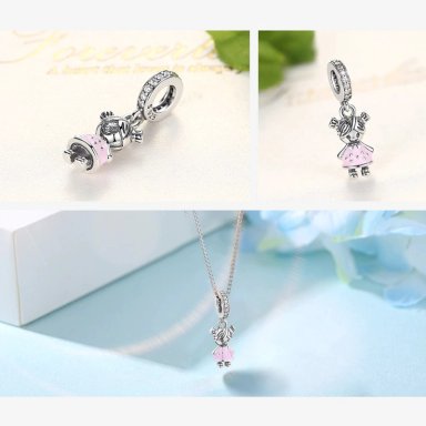 CHARM DIJE PLATA 925 NIÑA HIJA ROSA - 2