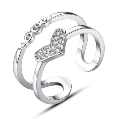 ANILLO TODOJOYAS CORAZON DOBLE ARCO CIRCONES PLATEADO PLATA - 1