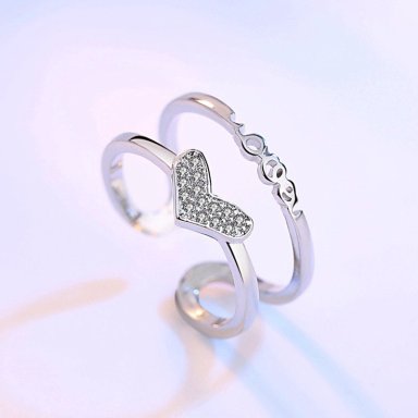 ANILLO TODOJOYAS CORAZON DOBLE ARCO CIRCONES PLATEADO PLATA - 2