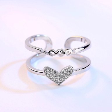 ANILLO TODOJOYAS CORAZON DOBLE ARCO CIRCONES PLATEADO PLATA - 3