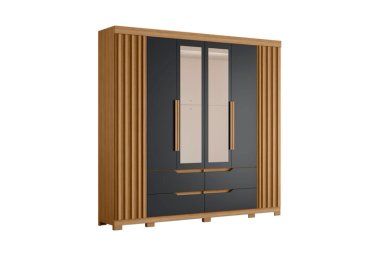 CLOSET 6 PUERTAS CON ESPEJO DOBLE CASAL NATURE/TITANIUM - 1