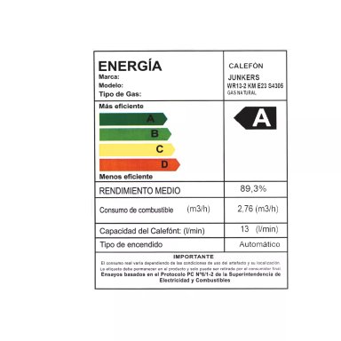 CALEFON JUNKERS GAS NATURAL 13L TIRO FORZADO WR13-2 KM E23 - 3