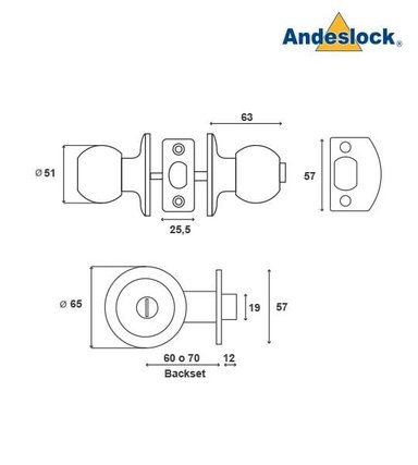 CERRADURA ANDESLOCK POMO-DORMITORIO / BAÑO AA44-ACERO INOXIDABLE - 2