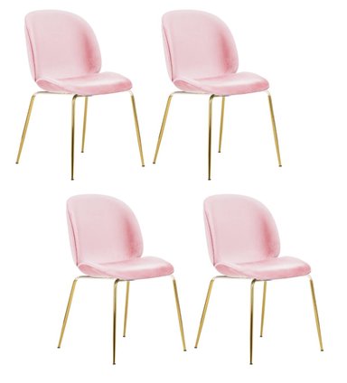 PACK 4 SILLAS PARA COMEDOR BERLIN TERCIOPELO FELPA PATAS DORADAS - ROSA - 1