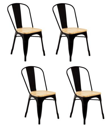 PACK 4 SILLA TOLIX CON ASIENTO DE MADERA CLARA NEGRO - 1