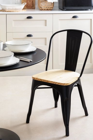 PACK 4 SILLA TOLIX CON ASIENTO DE MADERA CLARA NEGRO - 4