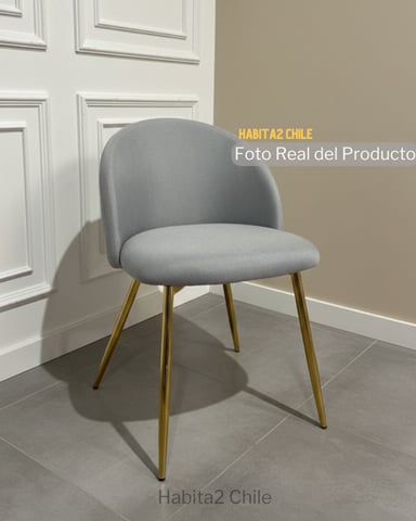PACK HABITA2 LINO GRIS 2 SILLA SITIAL TELA NORDIC PATAS METÁLICAS DORADAS - 3