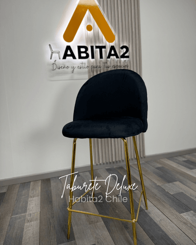 SET 2 PISOS TABURETES DE BAR 66 CM DELUXE GOLD SILLA TAPIZ TERCIOPELO - NEGRO - 2