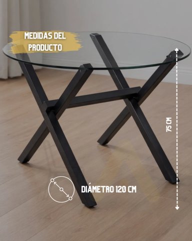 MESA DE VIDRIO REDONDA X BLACK 120 CM - 3