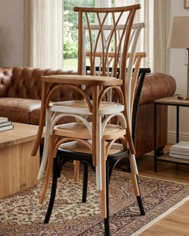 PACK 4 SILLA AMELIA DE MADERA Y RATTAN VINTAGE - 4