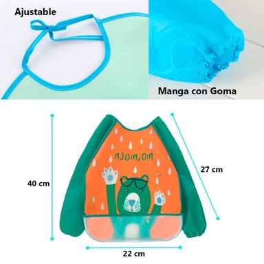 BABERO IMPERMEABLE BEBE PECHERA NIÑO AJUSTABLE CON MANGAS - 2