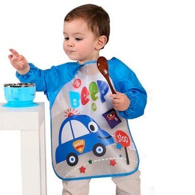 BABERO IMPERMEABLE BEBE PECHERA NIÑO AJUSTABLE CON MANGAS - 3