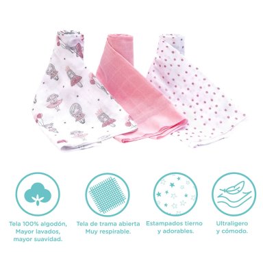 TUTO CHIQUILLOS.CL PAÑAL ALGODÓN BAMBINO BEBÉS GUAGUA SET 3 TUTTO - 3