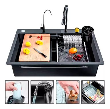 LAVAPLATOS CASCADA LAVAVASOS LLAVE 2 MODOS 68X45 ACERO INOX - 1