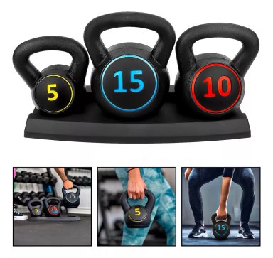 KETTLEBELL SET 3 PESAS RUSAS 2.5/4.5/7 KG CON BASE BOOMFIT - 1