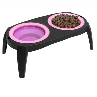 COMEDERO BEBEDERO PERROS GATOS AGUA TAZONES DOBLE ROSADO - 1