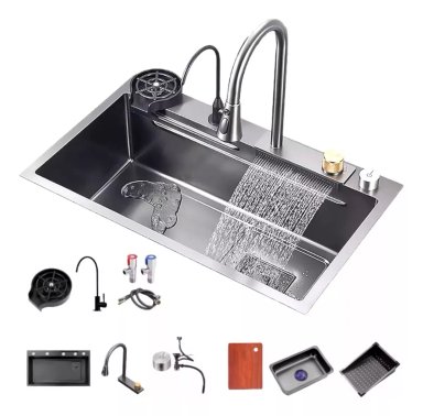 LAVAPLATOS CASCADA LAVAVASOS LLAVE 2 MODOS 68X45 ACERO INOX - 4