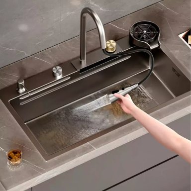 LAVAPLATOS CASCADA LAVAVASOS LLAVE 2 MODOS 68X45 ACERO INOX - 5