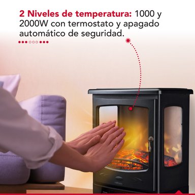 Chimenea Electrica 2 Potencias 2000W Thor FirePlace 3D Plus Negro hasta 60 m2 - 9