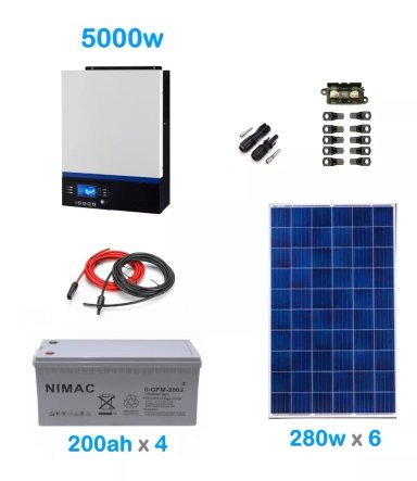 KIT SOLAR FOTOVOLTAICO 5000W HÍBRIDO BASE ALTO CONSUMO - 1