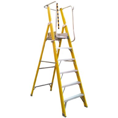 ESCALERA TIJERA PLATAFORMA DOBLE FIBRA VIDRIO 6P CON BARANDA - 1