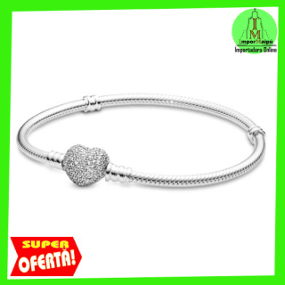 PULSERA PARA MUJER CHARMS PLATEADA TIPO PANDORA CORAZÓN ANTIGUO ESTRIADO ABALORIO PULIDA FINO Y ELEG - 1