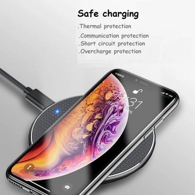 Cargador Celular Inalambrico 2A 20W Smartphone Android para Iphone pared casa redondo (negro) - 2