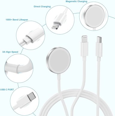 Cargador inalámbrico 3 en 1 USB magnético 30W 3A para iPhone, iWatch y Android – carga rápida. - 4