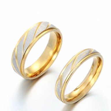 ANILLOS COMPROMISO TITANIO DORADO CON ZIRCONIOS PULVERIZADO PARA COMPROMISO MUJER Y HOMBRE/TALLA 6 - 2