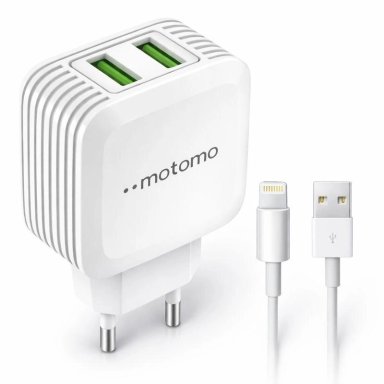 CARGADOR PARA IPHONE MOTOMO 12W LIGHNING 1M CERTIFICADO SEC - 1