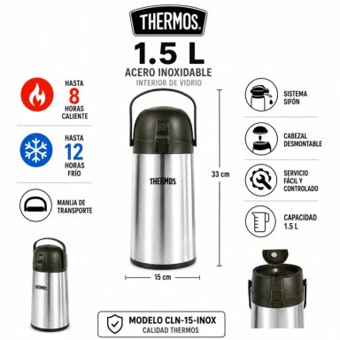 TERMO DE ACERO INOXIDABLE CON SIFON 1.5L THERMOS CLN-15-INOX - 7