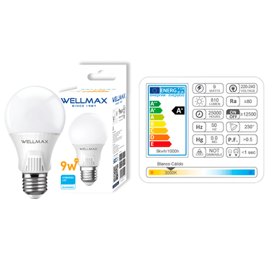AMPOLLETA LED OEM BALLET A60 9 W C WELLMAX E-27 9 W LUZ CALIDA 810LM LED SAMSUNG - 4