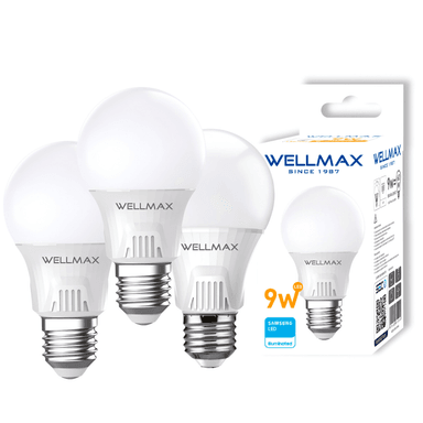 PACK OEM BALLET A60 9 W C DE 3 AMPOLLETAS WELLMAX E-27 9 W LUZ CALIDA LED SAMSUNG - 1