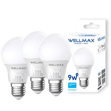 PACK OEM BALLET A60 9 W F DE 3 AMPOLLETAS WELLMAX E-27 9 W LUZ FRIA LED SAMSUNG - 1
